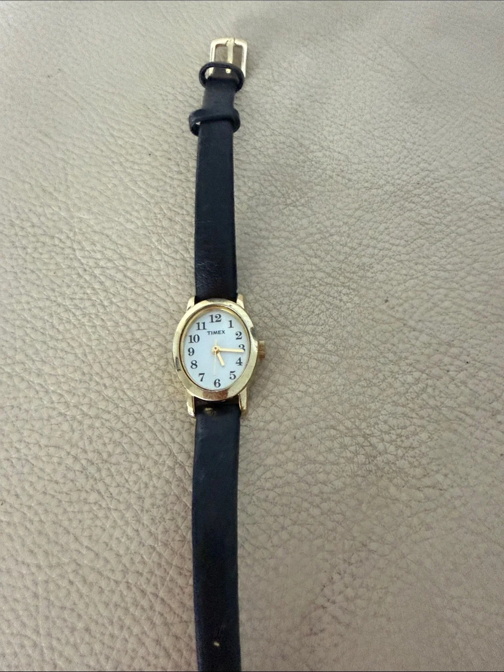 Timex Women's Gold-Tone Case Watch Black Leather Strap need battery